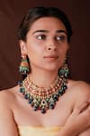 Buy_Riana Jewellery_Blue Pearls, Crystals, Stones Phool Bahar Jadau Kundan And Embellished Choker Set _at_Aza_Fashions