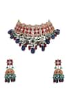 Riana Jewellery_Blue Pearls, Crystals, Stones Phool Bahar Jadau Kundan And Embellished Choker Set _Online_at_Aza_Fashions