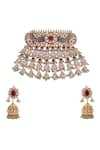 Riana Jewellery_Pink Pearls, Diamonds Peacock Kundan Embellished Rajwadu Choker Set _Online_at_Aza_Fashions