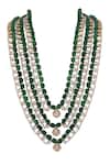 Shop_Riana Jewellery_Green Jade Bead And Jadtar Stone Embellished Layered Long Maharani Necklace _at_Aza_Fashions