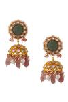 Shop_Riana Jewellery_Green Pearls, Diamonds Kundan And Bead Embellished Earrings _at_Aza_Fashions