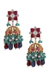 Shop_Riana Jewellery_Pink Rajasthani Stone And Bead Embellished Jhumkas _at_Aza_Fashions