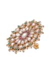 Shop_Riana Jewellery_Green Stones Floral Carved Ring _at_Aza_Fashions