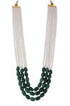 Shop_Riana Jewellery_Green Pearl Embellished Layered Mala _at_Aza_Fashions