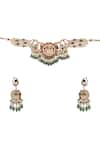 Riana Jewellery_Green Stones, Beads Peacock Carved Pendant Choker Set _Online_at_Aza_Fashions