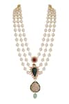 Riana Jewellery_White Pearl Embellished Layered Pendant Necklace Set _Online_at_Aza_Fashions