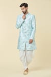 Buy_Arihant Rai Sinha_Blue Kurta Silk Embroidery Diamond Straight With Dhoti Pant _at_Aza_Fashions