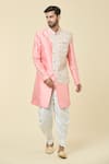 Buy_Arihant Rai Sinha_Pink Attached Jacket Soft Cotton Embroidery Placement Kurta With Dhoti Pant _at_Aza_Fashions