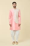 Arihant Rai Sinha_Pink Attached Jacket Soft Cotton Embroidery Placement Kurta With Dhoti Pant _Online_at_Aza_Fashions