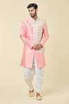 Shop_Arihant Rai Sinha_Pink Attached Jacket Soft Cotton Embroidery Placement Kurta With Dhoti Pant _Online_at_Aza_Fashions