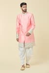 Buy_Arihant Rai Sinha_Pink Kurta Silk Placement Embroidery Diamond With Dhoti Pant _at_Aza_Fashions