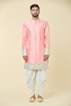 Arihant Rai Sinha_Pink Kurta Silk Placement Embroidery Diamond With Dhoti Pant _Online_at_Aza_Fashions