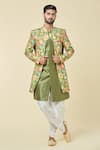 Buy_Arihant Rai Sinha_Green Attached Jacket Soft Cotton Placement Print Floral Kurta With Dhoti Pant _at_Aza_Fashions