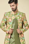 Shop_Arihant Rai Sinha_Green Attached Jacket Soft Cotton Placement Print Floral Kurta With Dhoti Pant _Online_at_Aza_Fashions