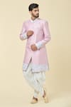 Buy_Arihant Rai Sinha_Pink Kurta Silk Placement Embroidery Leaf With Peshwari Dhoti Pant _at_Aza_Fashions