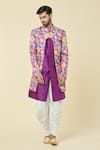 Buy_Arihant Rai Sinha_Purple Attached Jacket Soft Cotton Print Floral Garden Kurta With Dhoti Pant _Online_at_Aza_Fashions