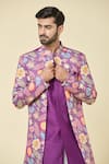 Shop_Arihant Rai Sinha_Purple Attached Jacket Soft Cotton Print Floral Garden Kurta With Dhoti Pant _Online_at_Aza_Fashions