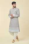 Buy_Arihant Rai Sinha_Grey Kurta Silk Embroidery Floret With Dhoti Pant _at_Aza_Fashions