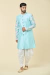 Buy_Arihant Rai Sinha_Blue Kurta Silk Placement Print Geometric With Dhoti Pant _at_Aza_Fashions