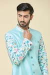 Arihant Rai Sinha_Blue Kurta Silk Placement Print Geometric With Dhoti Pant _at_Aza_Fashions