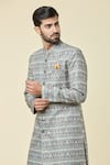 Shop Arihant Rai Sinha Green Cotton, Silk Sequins, Floral Garden Pattern Kurta With Dhoti Pant Online at Aza Fashions Shop_Arihant Rai Sinha_Green Cotton, Silk Sequins, Floral Garden Pattern Kurta With Dhoti Pant _Online_at_Aza_Fashions