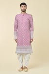 Buy_Arihant Rai Sinha_Pink Kurta Soft Cotton Embroidery Floret Bloom With Dhoti Pant _Online_at_Aza_Fashions