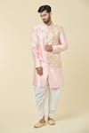 Buy_Arihant Rai Sinha_Pink Attached Jacket Jacquard Flower Vine Pattern Mock Kurta With Dhoti Pant _at_Aza_Fashions