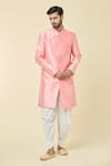 Buy_Arihant Rai Sinha_Pink Attached Jacket Jacquard Flower Garden Pattern Mock Kurta With Dhoti Pant _at_Aza_Fashions