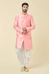 Shop_Arihant Rai Sinha_Pink Attached Jacket Jacquard Flower Garden Pattern Mock Kurta With Dhoti Pant _at_Aza_Fashions