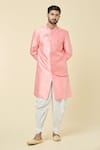 Buy_Arihant Rai Sinha_Pink Attached Jacket Jacquard Flower Garden Pattern Mock Kurta With Dhoti Pant _Online_at_Aza_Fashions