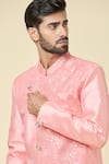 Shop_Arihant Rai Sinha_Pink Attached Jacket Jacquard Flower Garden Pattern Mock Kurta With Dhoti Pant _Online_at_Aza_Fashions