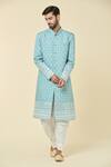 Buy_Arihant Rai Sinha_Blue Silk Embroidery Floral Star Kurta With Dhoti Pant _at_Aza_Fashions