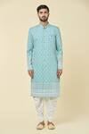 Buy_Arihant Rai Sinha_Blue Silk Embroidery Floral Star Kurta With Dhoti Pant _Online_at_Aza_Fashions