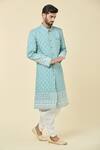 Shop_Arihant Rai Sinha_Blue Silk Embroidery Floral Star Kurta With Dhoti Pant _Online_at_Aza_Fashions