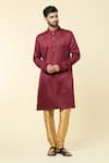 Buy_Arihant Rai Sinha_Maroon Kurta Cotton Plain And Churidar Set _at_Aza_Fashions