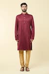 Arihant Rai Sinha_Maroon Kurta Cotton Plain And Churidar Set _Online_at_Aza_Fashions