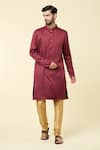 Buy_Arihant Rai Sinha_Maroon Kurta Cotton Plain And Churidar Set _Online_at_Aza_Fashions