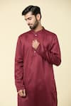 Shop_Arihant Rai Sinha_Maroon Kurta Cotton Plain And Churidar Set _Online_at_Aza_Fashions