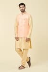 Buy_Aryavir Malhotra_Peach Silk Embroidered Sequin Plain Kurta And Churidar Set _at_Aza_Fashions