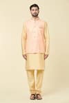 Shop_Aryavir Malhotra_Peach Silk Embroidered Sequin Plain Kurta And Churidar Set _Online_at_Aza_Fashions