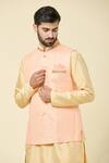 Aryavir Malhotra_Peach Silk Embroidered Sequin Plain Kurta And Churidar Set _at_Aza_Fashions