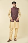 Aryavir Malhotra_Maroon Bundi Jacquard Woven Kurta Set _at_Aza_Fashions