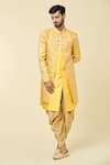 Buy_Arihant Rai Sinha_Yellow Kurta Silk Woven Floral Geometric Panel With Peshawari Pant _at_Aza_Fashions