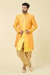 Buy_Arihant Rai Sinha_Yellow Kurta Silk Woven Geometric Panel With Peshawari Pant _at_Aza_Fashions