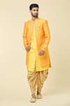 Arihant Rai Sinha_Yellow Kurta Silk Woven Geometric Panel With Peshawari Pant _Online_at_Aza_Fashions