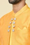 Shop_Arihant Rai Sinha_Yellow Kurta Silk Woven Geometric Panel With Peshawari Pant _Online_at_Aza_Fashions