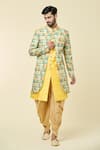 Buy_Arihant Rai Sinha_Yellow Kurta And Attached Jacket Silk Abstract Panel With Peshawari Pant _at_Aza_Fashions