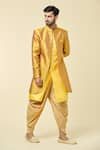 Buy_Arihant Rai Sinha_Yellow Kurta Silk Woven Checkered Panel With Peshawari Pant _Online_at_Aza_Fashions