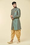 Shop_Arihant Rai Sinha_Green Jacquard, Silk Embroidery Woven Floral Butti Sherwani With Peshawari Pant _Online_at_Aza_Fashions