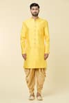 Aryavir Malhotra_Yellow Kurta And Jacket Silk Embroidered Sequin Geometric Peshawari Pant Set _Online_at_Aza_Fashions